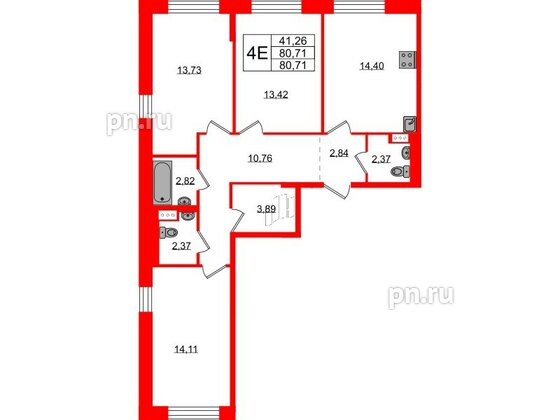 Квартира в ЖК Живи в Рыбацком, 3 комнатная, 80.71 м², 2 этаж