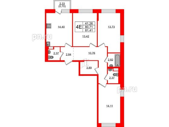 Квартира в ЖК Живи в Рыбацком, 3 комнатная, 81.41 м², 8 этаж