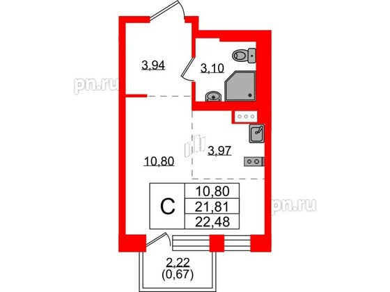 Квартира в ЖК Живи в Рыбацком, студия, 22.5 м², 8 этаж