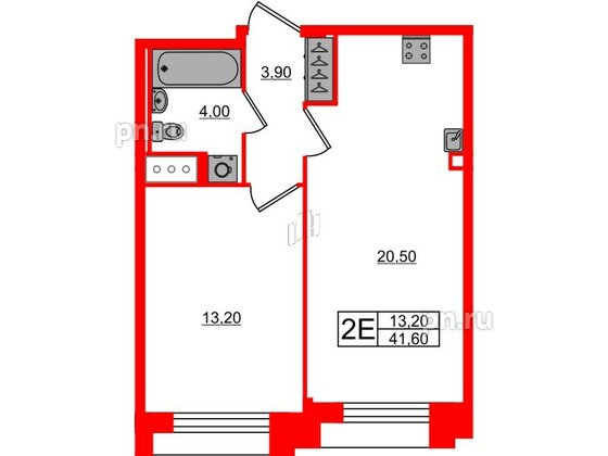 Квартира в ЖК Измайловский, 1 комнатная, 41.6 м², 3 этаж