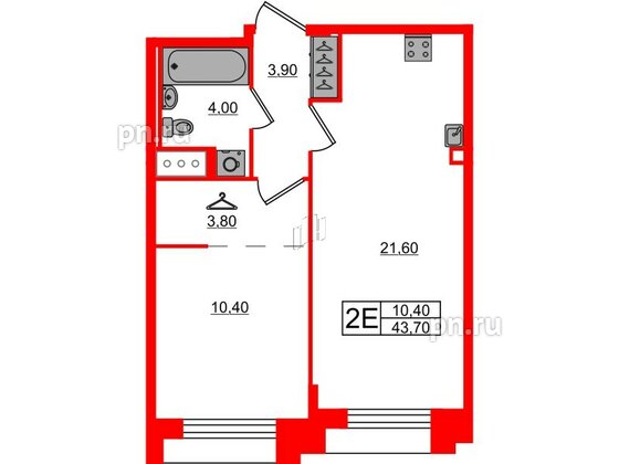 Квартира в ЖК Измайловский, 1 комнатная, 43.7 м², 6 этаж