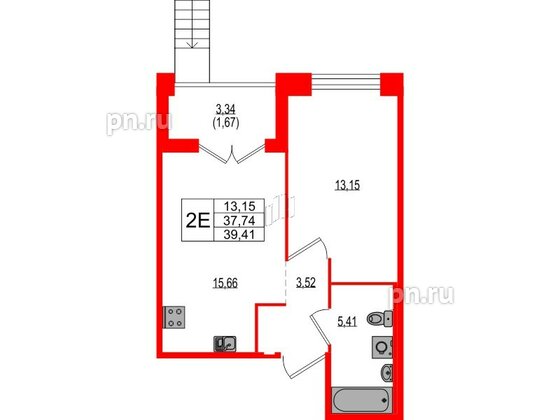 Квартира в ЖК Ranta Residence, 1 комнатная, 39.41 м², 1 этаж