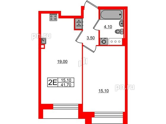 Квартира в ЖК Измайловский, 1 комнатная, 41.7 м², 3 этаж