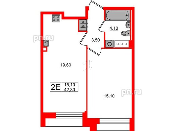 Квартира в ЖК Измайловский, 1 комнатная, 42.3 м², 4 этаж