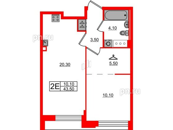 Квартира в ЖК Измайловский, 1 комнатная, 43.5 м², 6 этаж