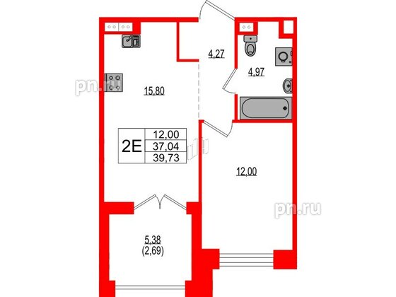 Квартира в ЖК Ranta Residence, 1 комнатная, 39.73 м², 3 этаж