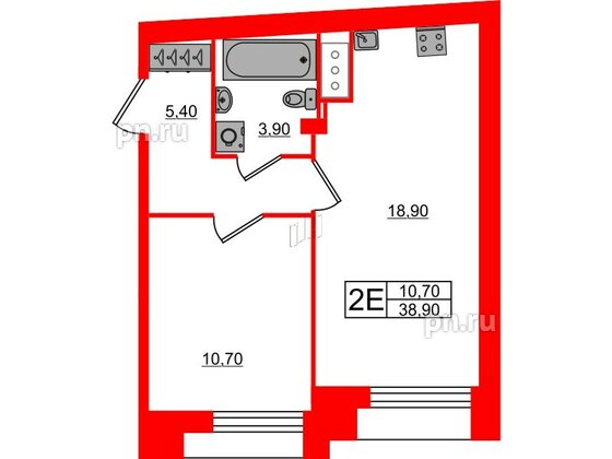 Квартира в ЖК Измайловский, 1 комнатная, 38.9 м², 4 этаж