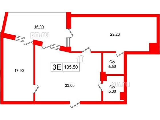 Апартаменты в ЖК Апартаменты Princesse Royal, 2 комнатные, 105.5 м², 5 этаж