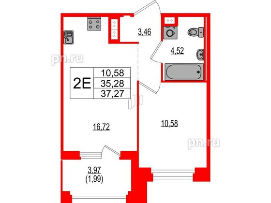 Квартира в ЖК Ranta Residence, 1 комнатная, 37.27 м², 4 этаж