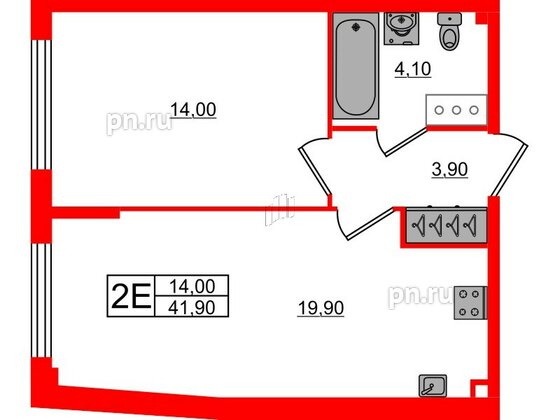 Квартира в ЖК Измайловский, 1 комнатная, 41.9 м², 6 этаж