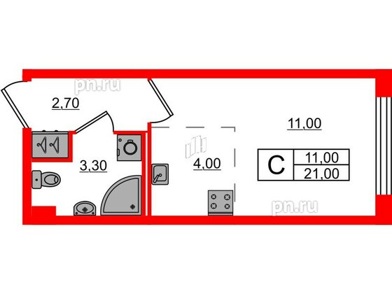 Квартира в ЖК Измайловский, студия, 21 м², 2 этаж