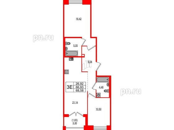 Квартира в ЖК Ranta Residence, 2 комнатная, 68.58 м², 1 этаж