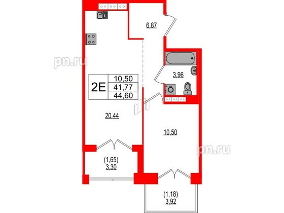 Квартира в ЖК Ranta Residence, 1 комнатная, 44.6 м², 4 этаж