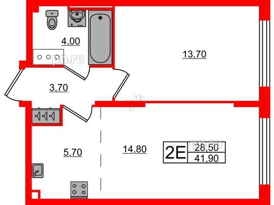 Квартира в ЖК Измайловский, 1 комнатная, 41.9 м², 3 этаж