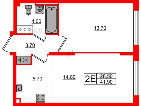 Квартира в ЖК Измайловский, 1 комнатная, 41.9 м², 6 этаж