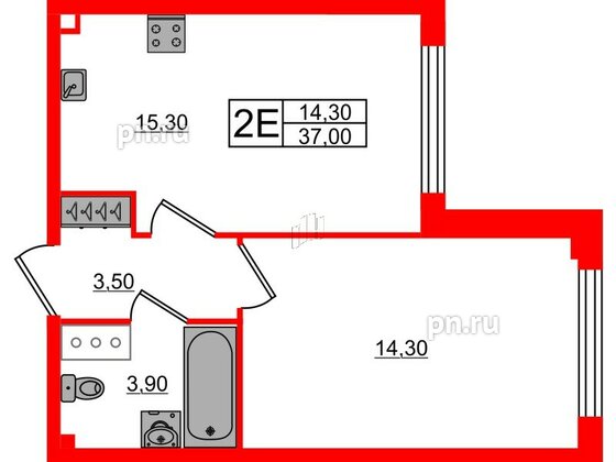 Квартира в ЖК Измайловский, 1 комнатная, 37 м², 9 этаж