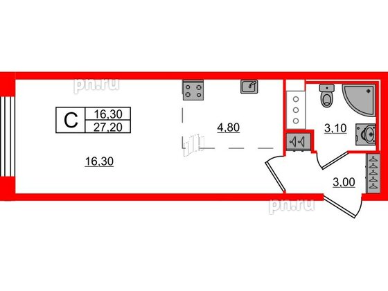 Квартира в ЖК Измайловский, студия, 27.2 м², 5 этаж