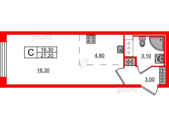 Квартира в ЖК Измайловский, студия, 27.2 м², 6 этаж