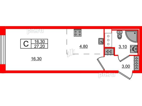 Квартира в ЖК Измайловский, студия, 27.2 м², 8 этаж