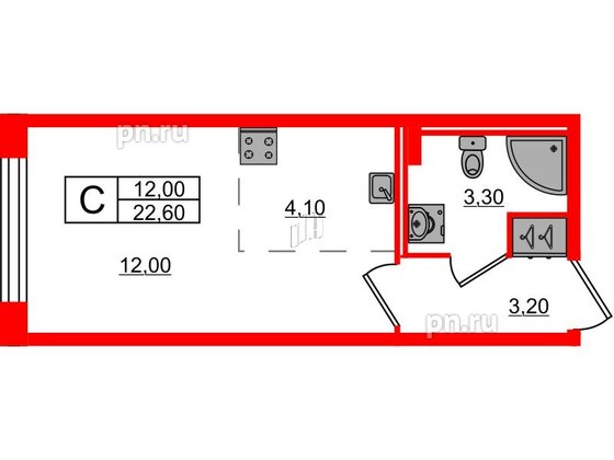 Квартира в ЖК Измайловский, студия, 22.6 м², 2 этаж