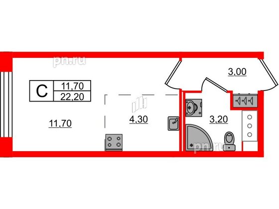 Квартира в ЖК Измайловский, студия, 22.2 м², 3 этаж