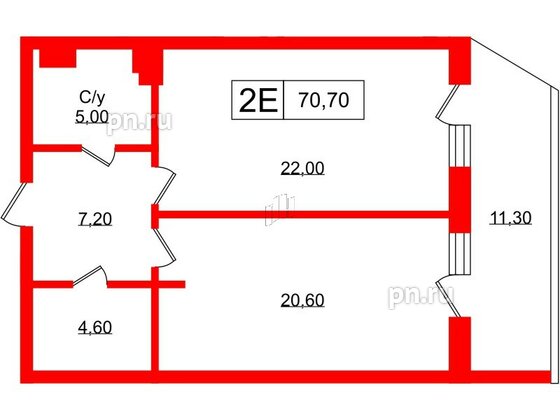 Апартаменты в ЖК Апартаменты Princesse Royal, 1 комнатные, 70.7 м², 6 этаж