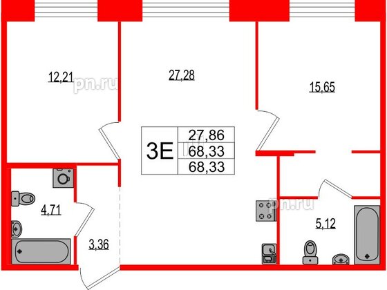 Квартира в ЖК Ranta Residence, 2 комнатная, 68.33 м², 1 этаж