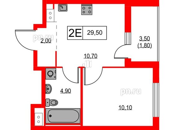 Квартира в ЖК А101 Лаголово, 1 комнатная, 29.5 м², 11 этаж