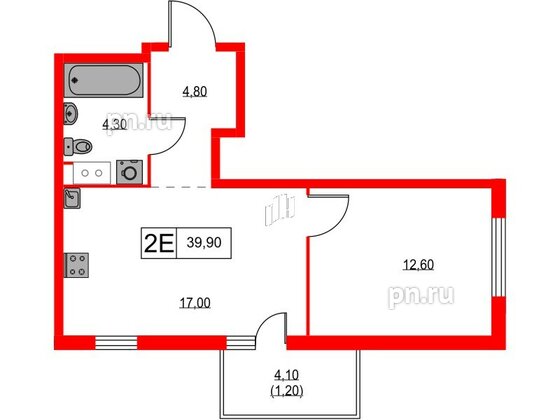 Квартира в ЖК А101 Лаголово, 1 комнатная, 39.9 м², 10 этаж