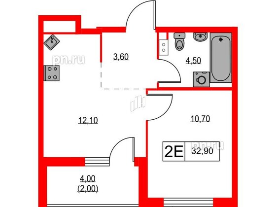 Квартира в ЖК А101 Лаголово, 1 комнатная, 32.9 м², 5 этаж