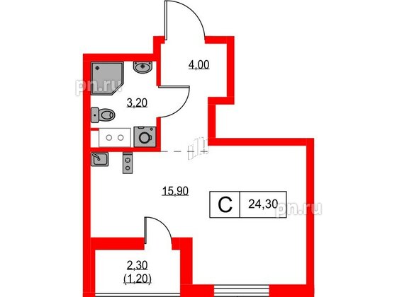 Квартира в ЖК А101 Лаголово, студия, 24.3 м², 3 этаж