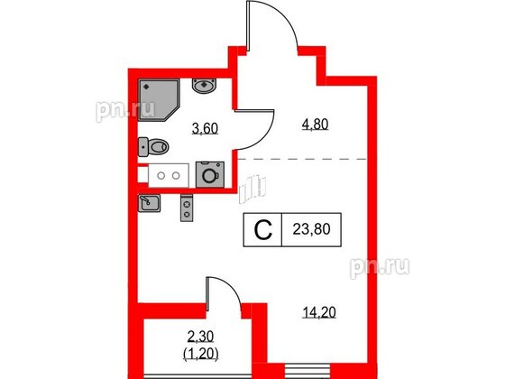 Квартира в ЖК А101 Лаголово, студия, 23.8 м², 9 этаж