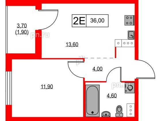 Квартира в ЖК А101 Лаголово, 1 комнатная, 36 м², 12 этаж