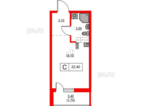 Квартира в ЖК А101 Лаголово, студия, 22.4 м², 9 этаж