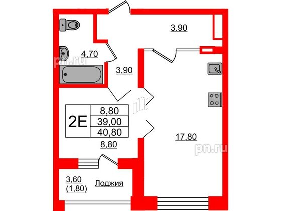 Квартира в ЖК Сибирь, 1 комнатная, 40.8 м², 10 этаж