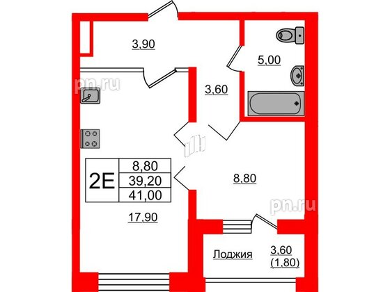 Квартира в ЖК Сибирь, 1 комнатная, 41 м², 1 этаж