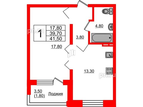 Квартира в ЖК Сибирь, 1 комнатная, 41.5 м², 5 этаж