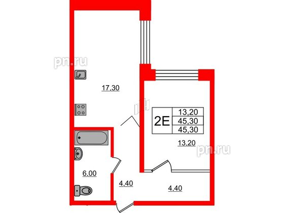 Квартира в ЖК Сибирь, 1 комнатная, 45.3 м², 1 этаж