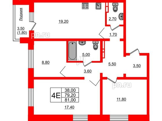 Квартира в ЖК Сибирь, 3 комнатная, 81 м², 5 этаж