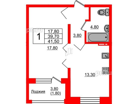 Квартира в ЖК Сибирь, 1 комнатная, 41.5 м², 5 этаж