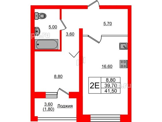 Квартира в ЖК Сибирь, 1 комнатная, 41.5 м², 4 этаж