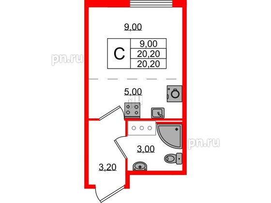 Квартира в ЖК Октябрьская Набережная ЖК, студия, 20.2 м², 12 этаж