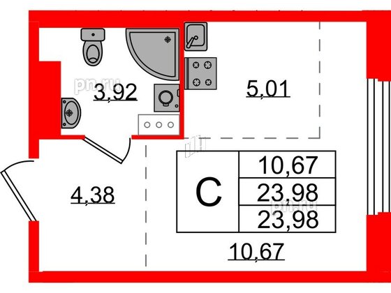 Квартира в ЖК «Аннино Сити», студия, 23.98 м², 2 этаж