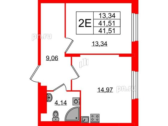 Квартира в ЖК «Аннино Сити», 1 комнатная, 41.51 м², 1 этаж