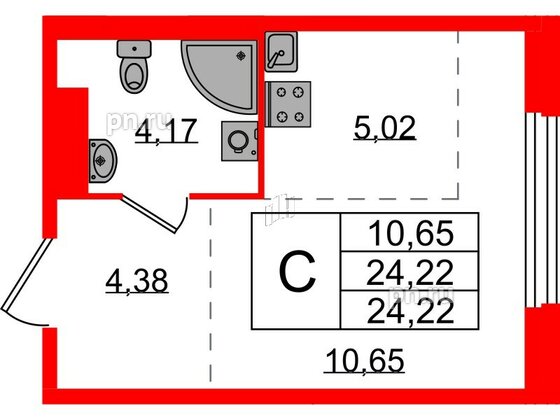 Квартира в ЖК «Аннино Сити», студия, 24.22 м², 1 этаж