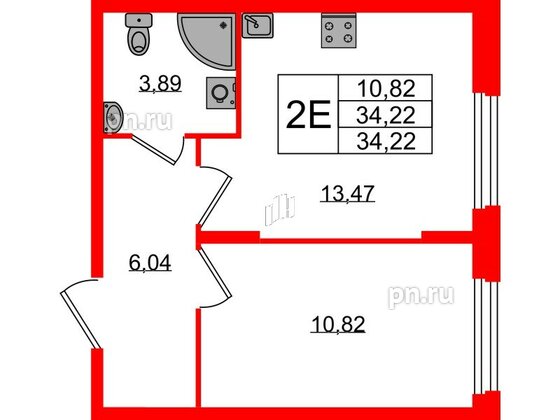 Квартира в ЖК «Аннино Сити», 1 комнатная, 34.22 м², 1 этаж