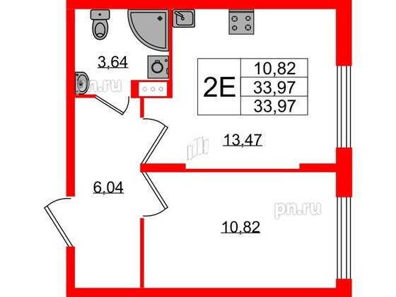 Квартира в ЖК «Аннино Сити», 1 комнатная, 33.97 м², 2 этаж