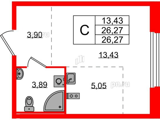 Квартира в ЖК «Аннино Сити», студия, 26.27 м², 1 этаж