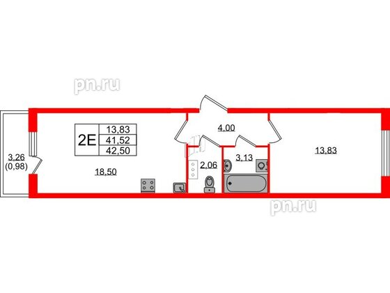 Квартира в ЖК «Аннино Сити», 1 комнатная, 42.5 м², 2 этаж