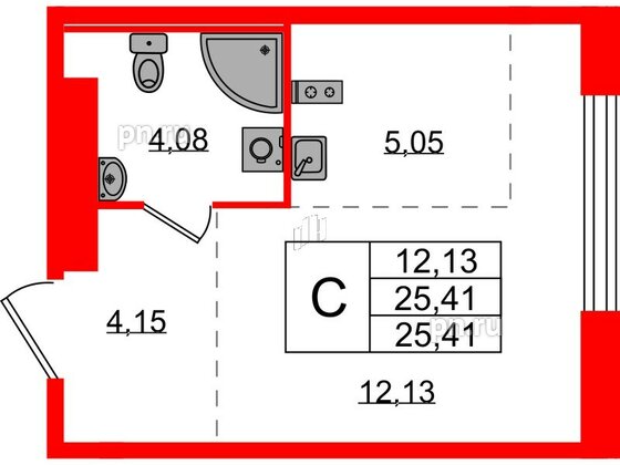 Квартира в ЖК «Аннино Сити», студия, 25.41 м², 1 этаж